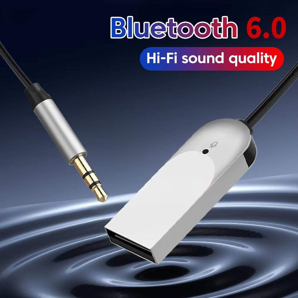 Bluetooth 6.0 Aux Adapter Wireless Car Bluetooth Receiver USB To 3.5mm Jack Audio Music Mic Handsfree for Car Kit Speaker