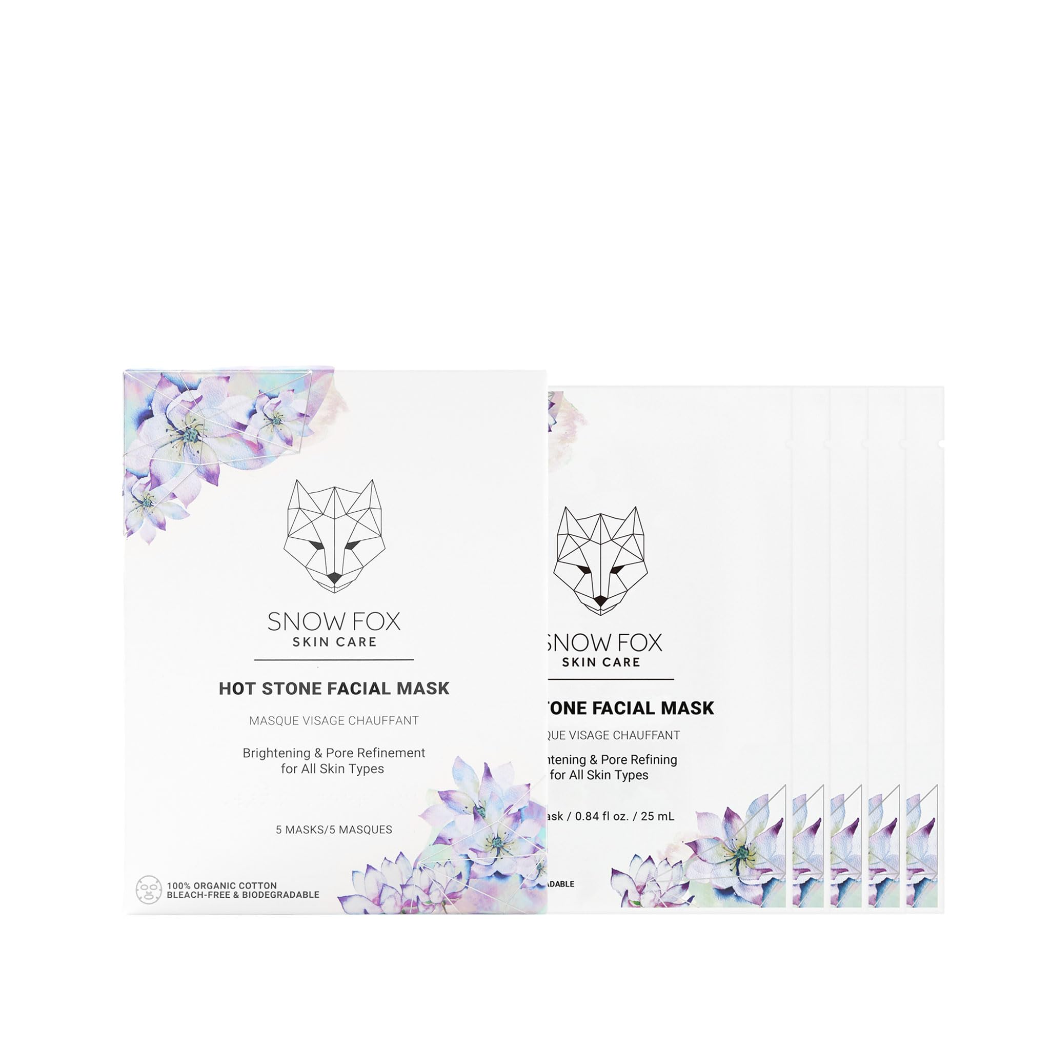 

SNOW FOX SKINCARE Hot Stone Sheet Mask Sheets per Face Pack for Sensitive Dry and Azeroyl Diglycine Potassium Individually Luxury (5 Box) Men, Skin, белый