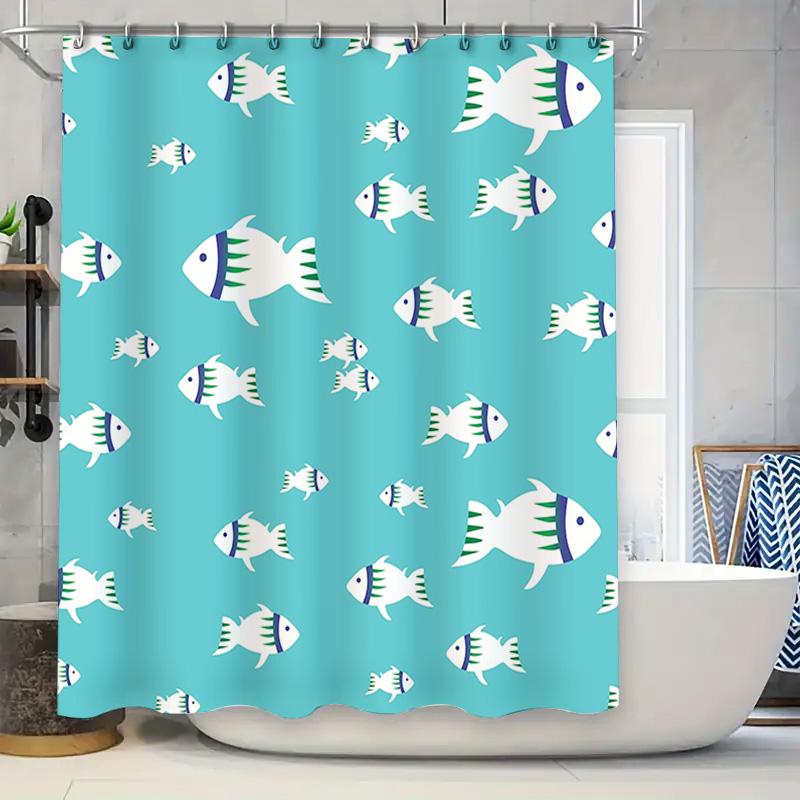 

Bright Bath Shower Curtain with Fish Pattern Modern Home Decor Item for Bathroom Decoration 90x180cm