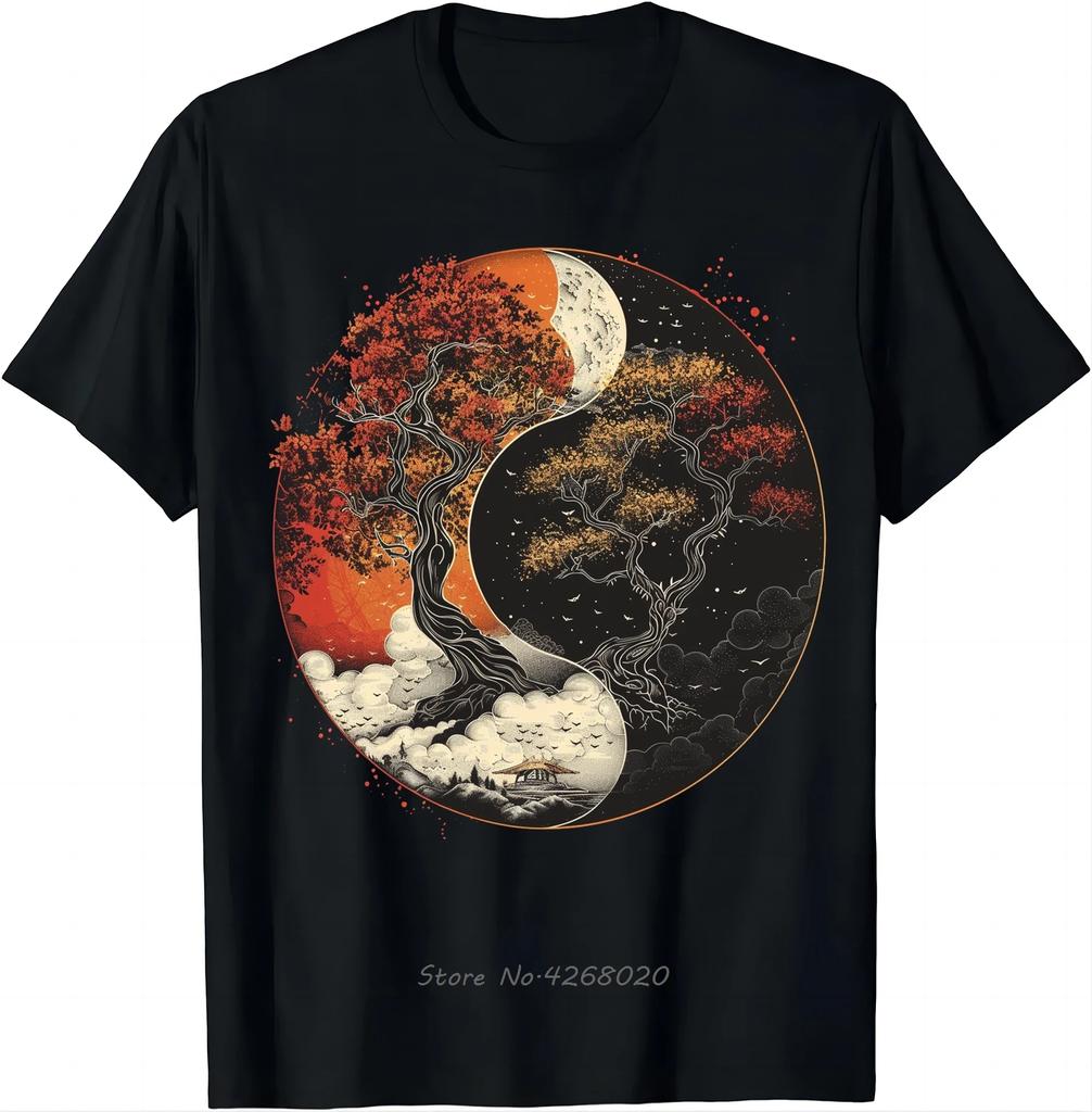 Chinese Style Taiji Picture Printed Men's T-shirt Chinese Yin-Yang Picture 100% Cotton T-shirt Hip Hop Streetwear Trend