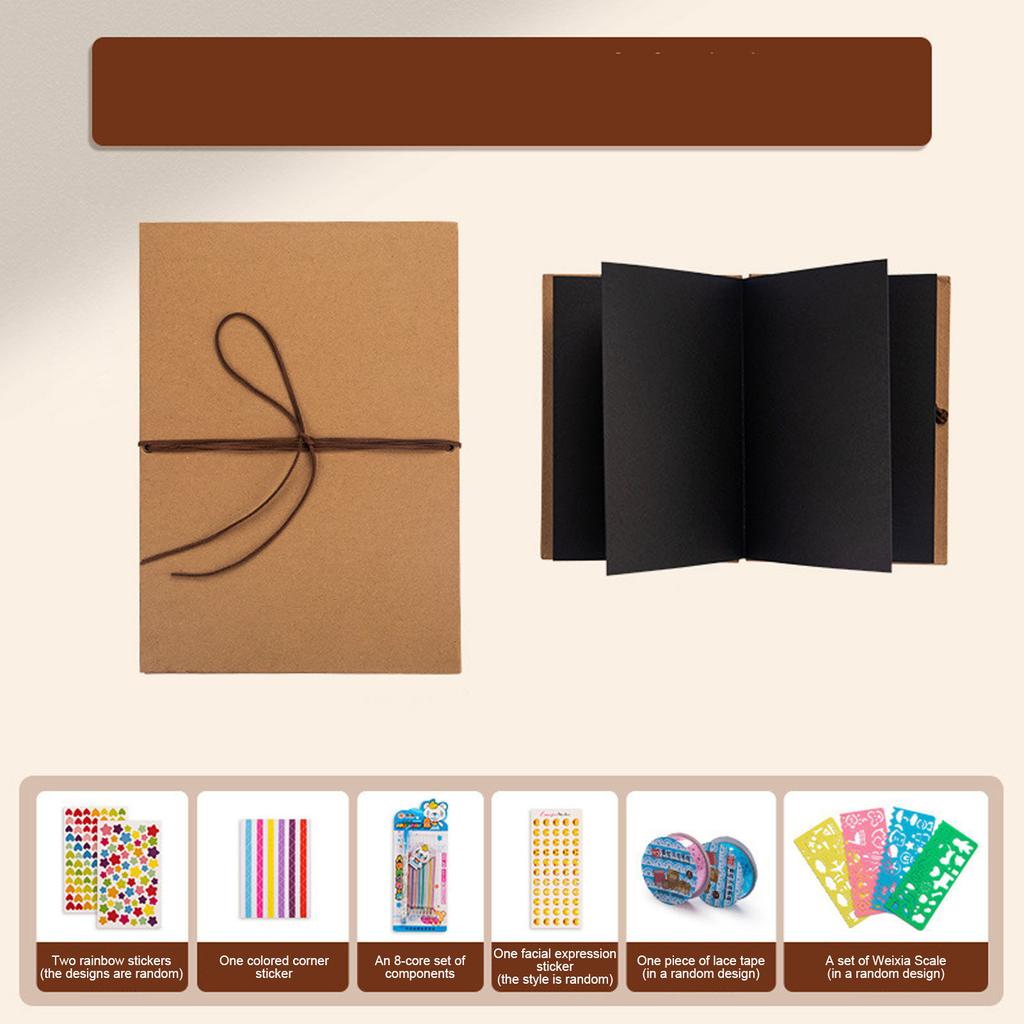 Accordion- Folding Retro Blank Stackable Commemorative Album  Travel Photo Album  Handmade Black Card Record Book 64ml