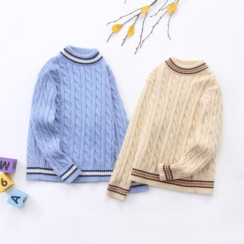 Children's Round Neck Solid Color Pullover with Thick Knit Base Sweater for Winter