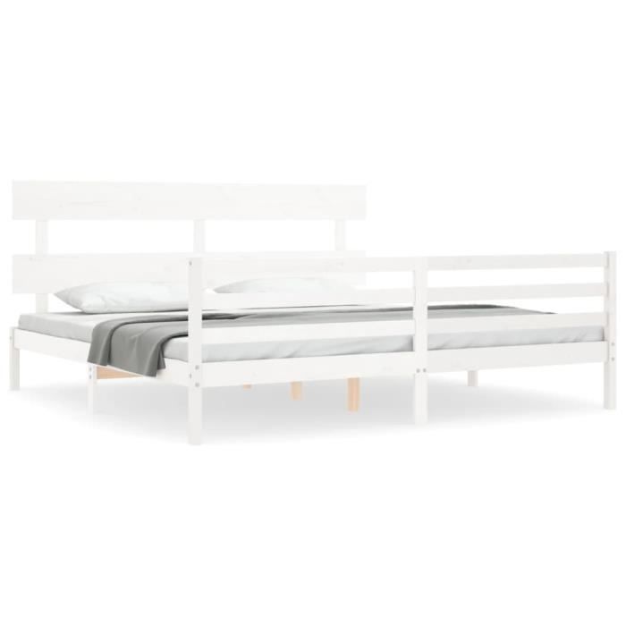 VidaXL Bed Frame with Headboard White 200x200 Cm Solid Wood 3195112