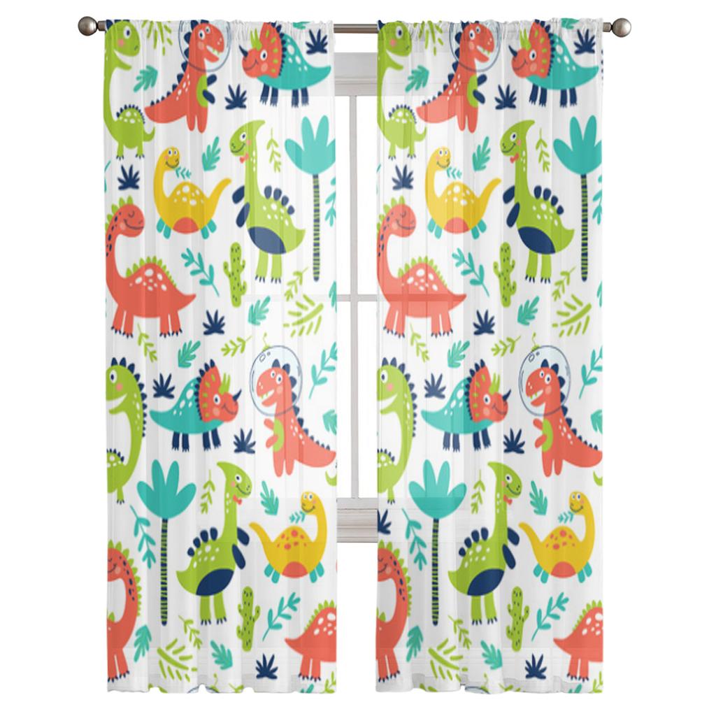 Söta Dinosaurier För Barn Tryck Skira Gardiner för Vardagsrum Transparent Tyll Fönstergardin Sovrum Kök Slöja Draperier