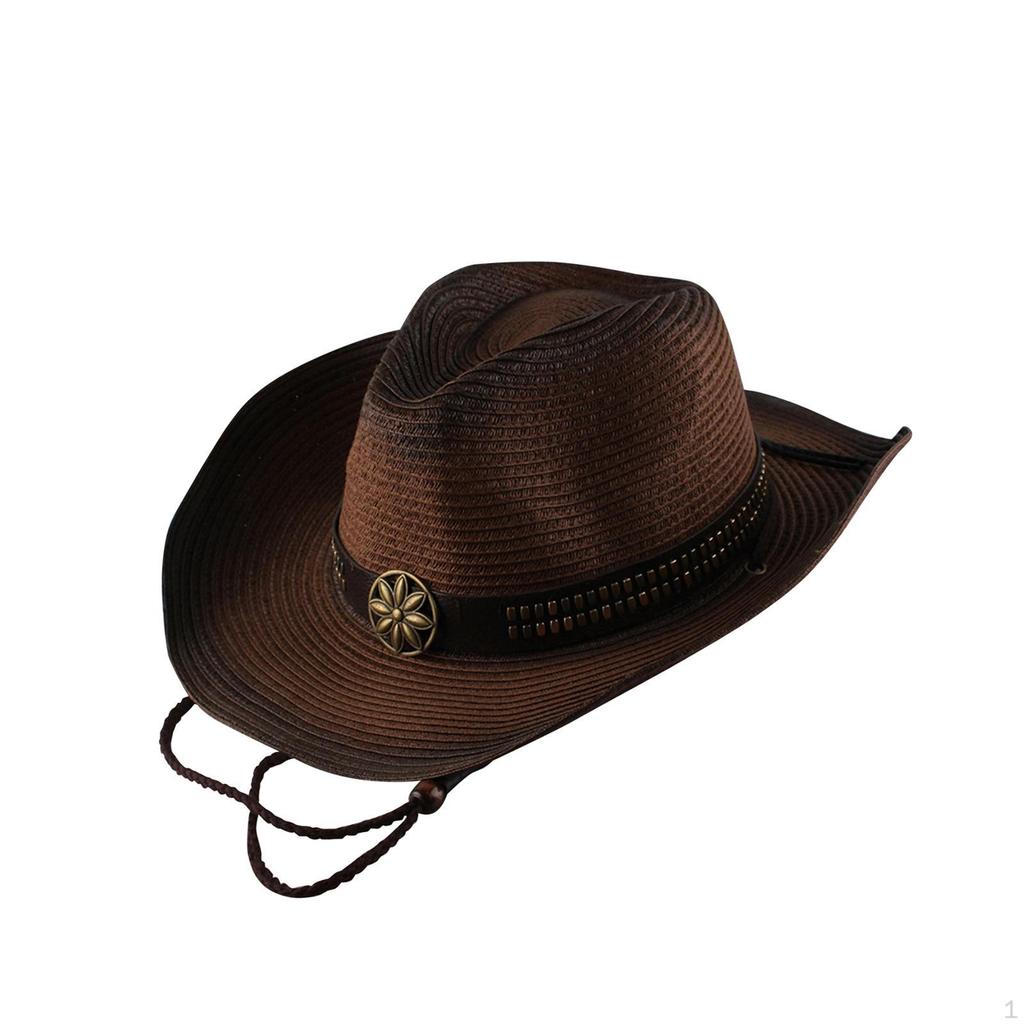 Classic Western Style Cowgirl Hat with Wide Brim and Wind Lanyard Buckle for Role Play Outdoor