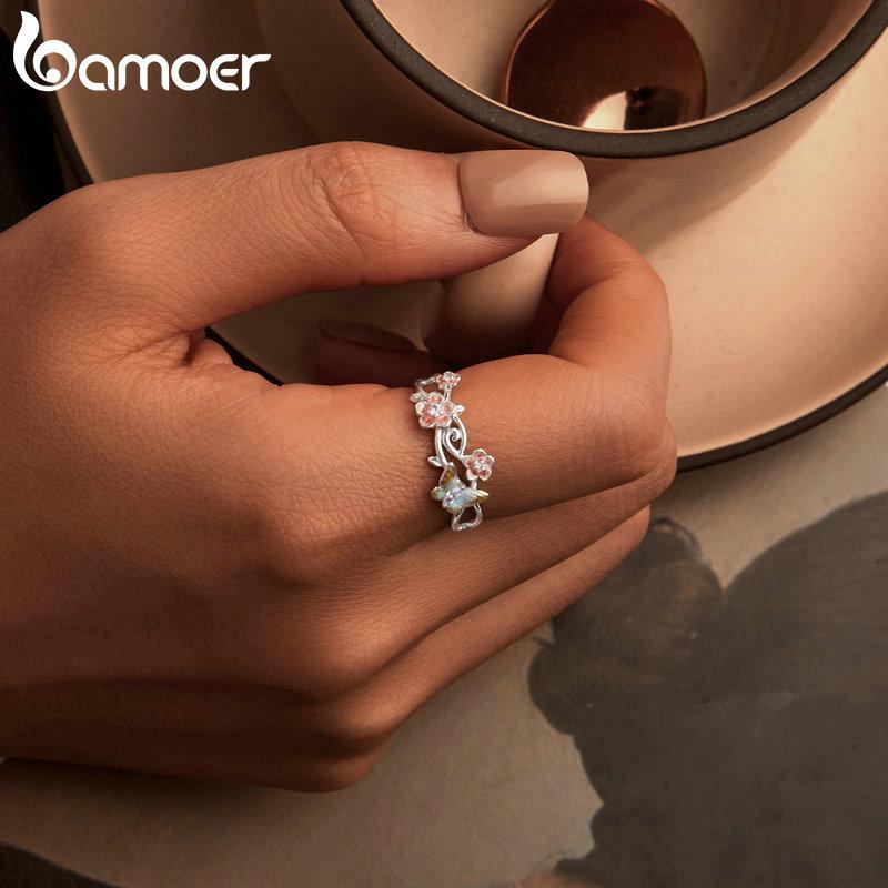 BAMOER 925 Sterling Silver Cherry/Butterfly Adjustable Ring Hypoallergenic Charm Jewelry Gift Ring for Women Girls