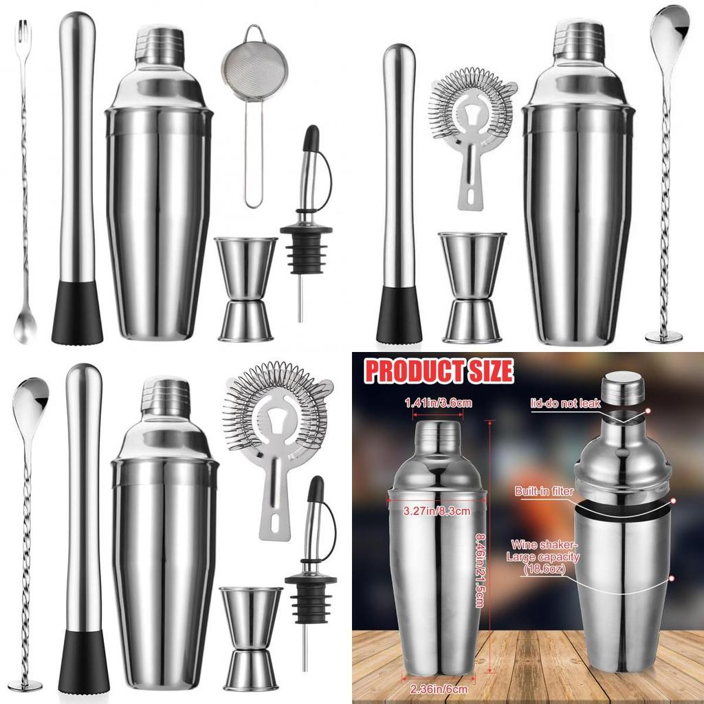 Cocktail Bar Tool Set With Stainless Steel Shaker For Home Entertaining