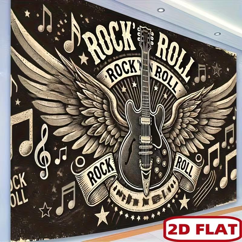 2D Retro Rock Guitar Tapestry for Music Lovers and Themed Parties 47.2x31.5inch/120*80cm