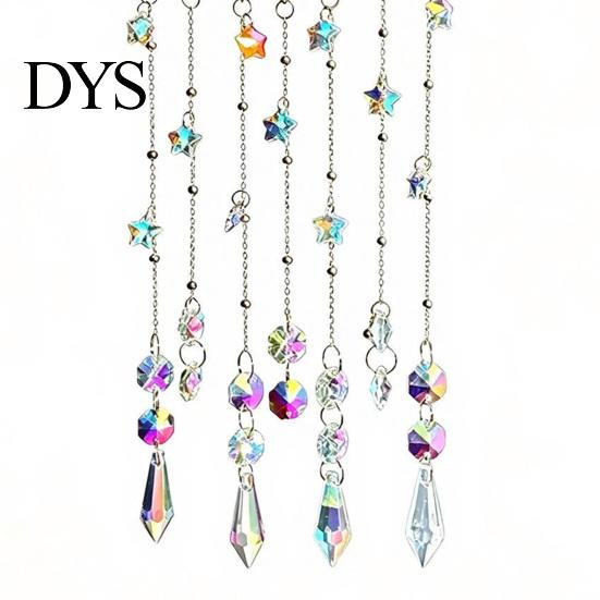 Outdoor Courtyard Accessory Crystal Wind Chime Pendant, Glittering Sun Catchers with Long Indoor Window Ornament Tassel, Sophisticated Hanging