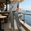 Women Summer Satin Lounge Sets Short Sleeve Crew Neck Top And Wide Leg Pants Set Casual Vacation 2 Piece Outfits