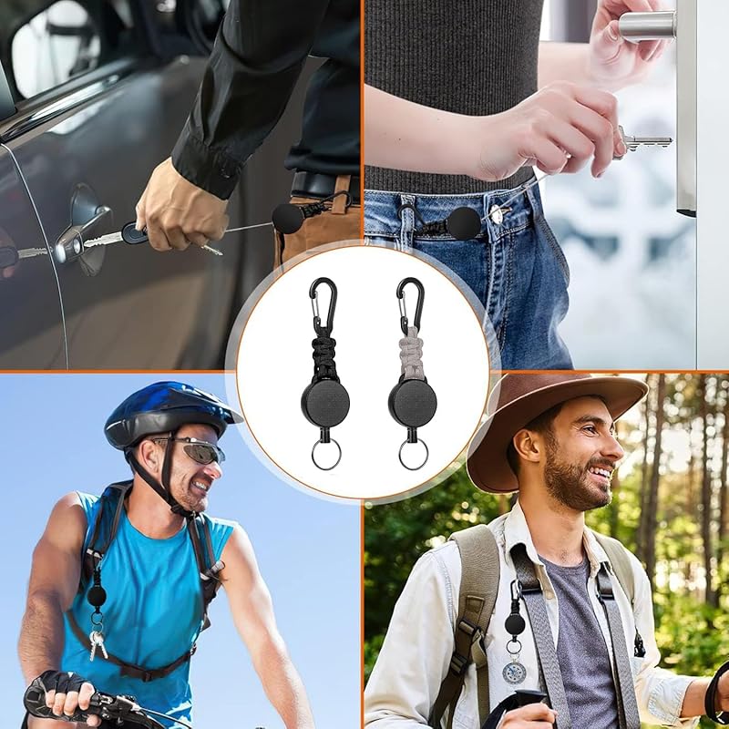 [SODOI] set of 2 reel keychain With carabiner multifunctional super lightweight Elastic reel type key reel Loss prevention hanging name tag camp