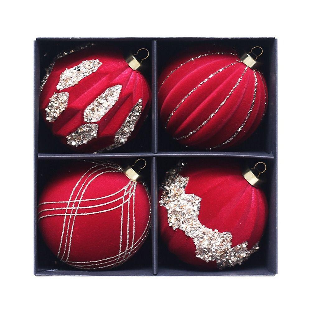 

4pcs Red Green Christmas Velvet Balls Pendant Painted Christmas Tree Ornaments Home New Year Gifts