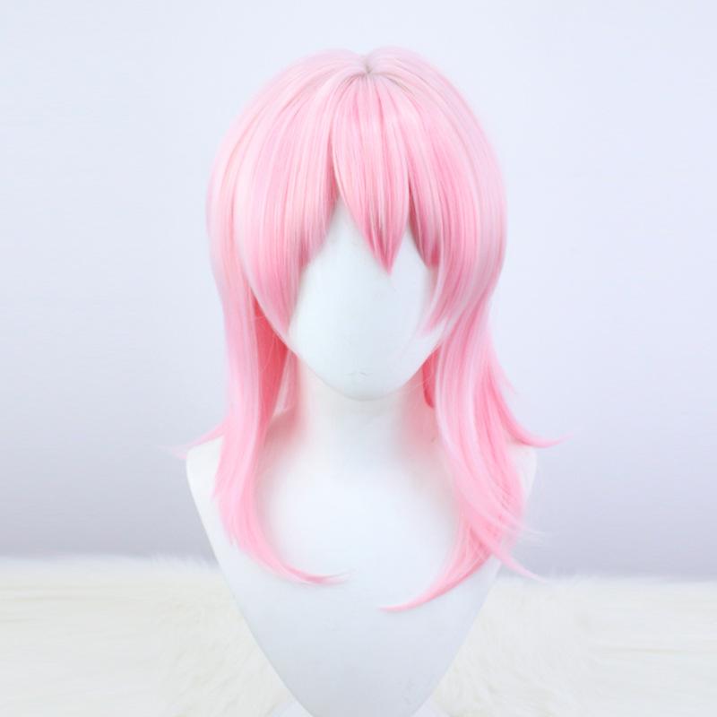 Anime Cosplay Wig, March 7th Pink Medium Layered High-Temperature Fiber Synthetic Hairpiece