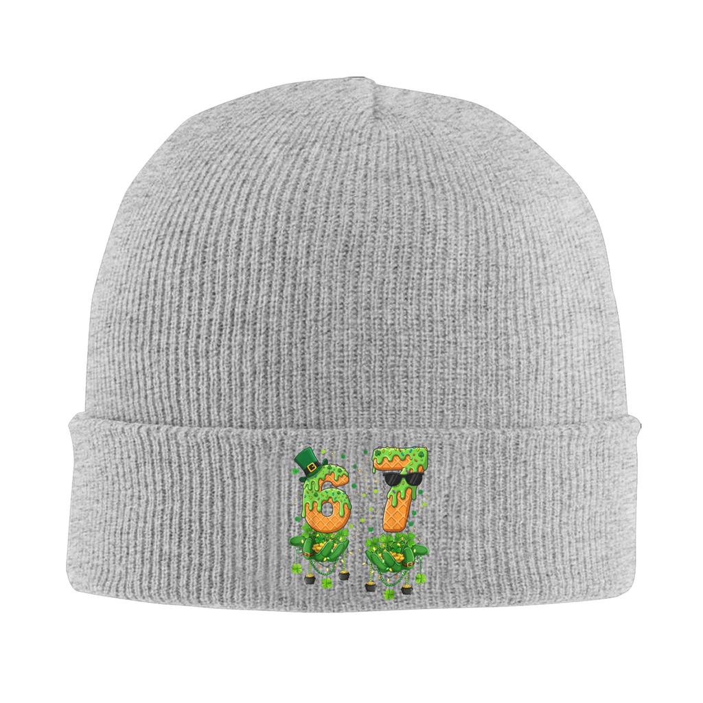 Funny 67 Meme Six Seven St Patricks Day Knitting Hat  Beanie Hats Kpop Elastic Female Male Bonnet Hats Autumn Retro Caps Gift