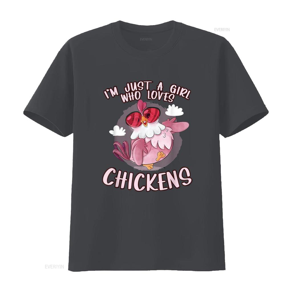I M Just a Girl Who Loves Chickens Cute Chicken Buffs S T Shirt Vintage Washed Streetwear Graphic Soft Fashion Slightly