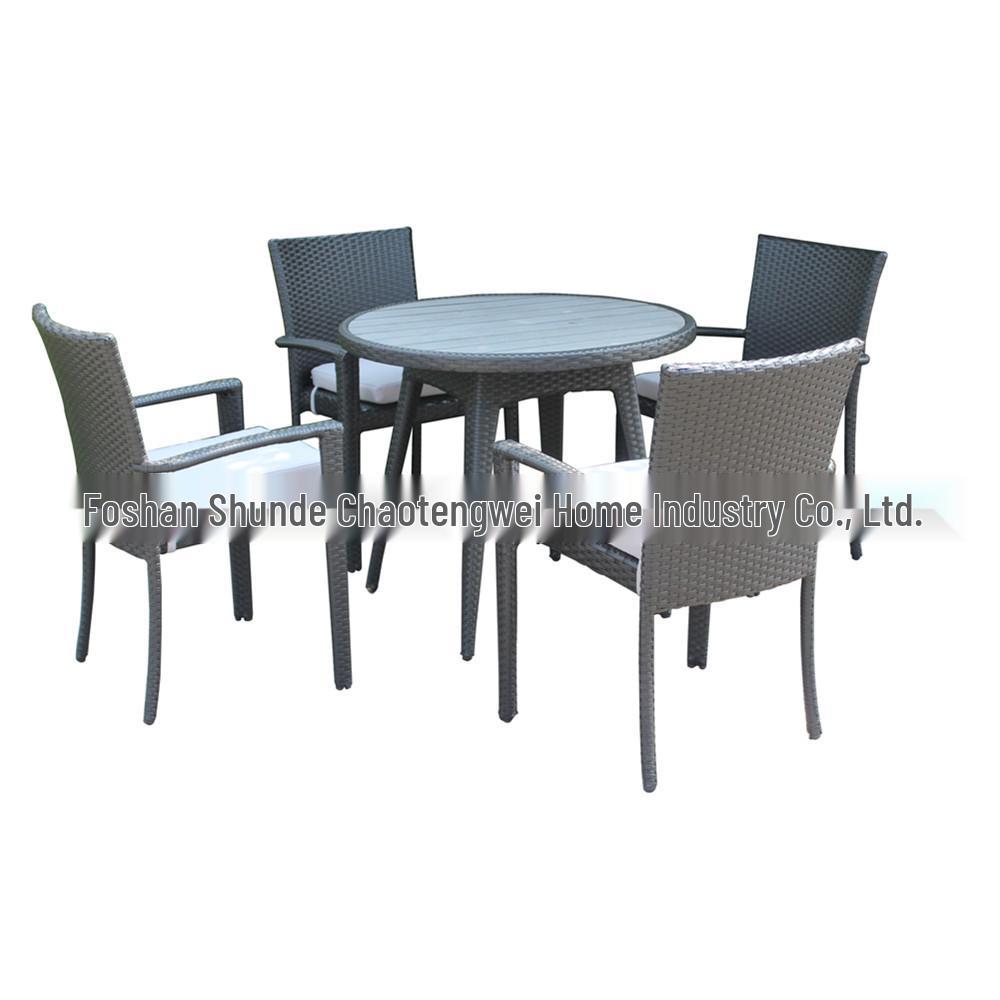 Outdoor Leisure Dining Set: Woven Rattan Table and Chairs for Hotel or Patio