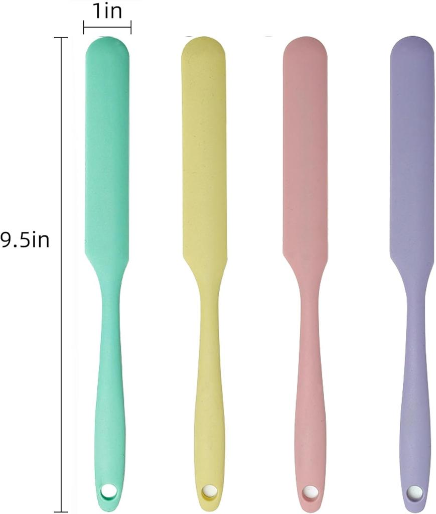 4 Pcs Silicone Jar Spatula Set - Long Handle Sourdough Scraper, Skinny Spatula for Jars, Bottles, and Containers, Non-Stick Heat Resistant Cake Cream