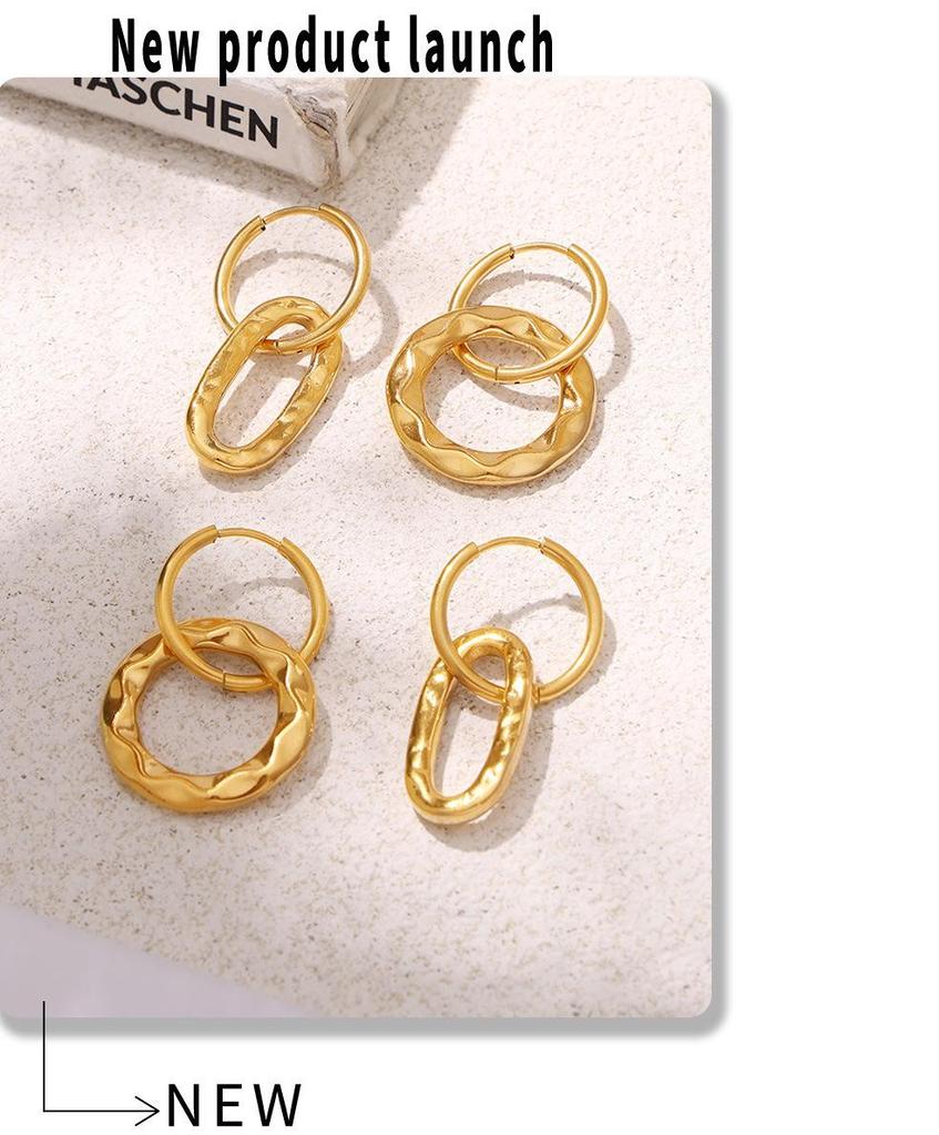 Retro Asymmetrical Geometric Hoop Earrings - European & American Style, Titanium Steel