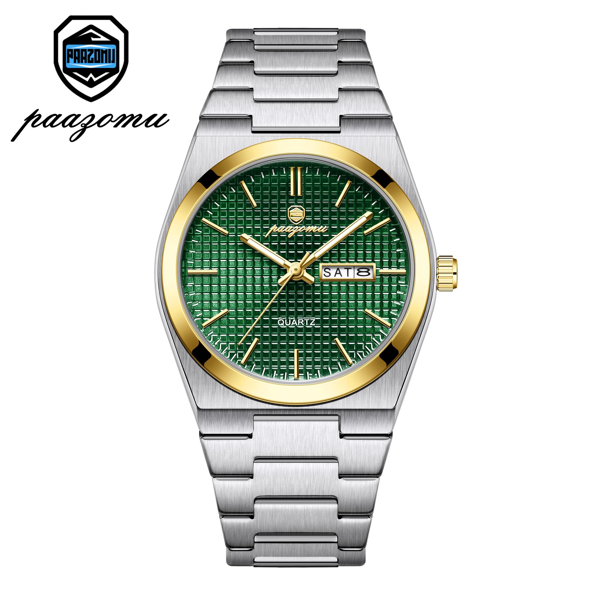 

Paazomu Luxury Quartz Man Wristwatch Sport Men Watches Waterproof Luminous Date Week Stainless Steel Men S Watch Male Reloj+Box