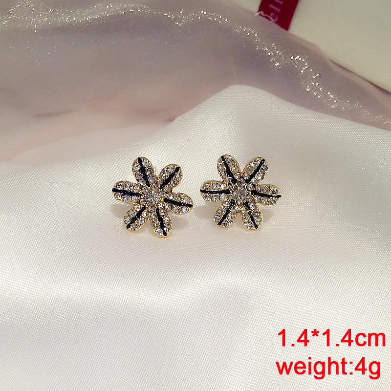 Black Dangle Earrings Crystal Square Pendants Women's Hanging Earrings Korean Bowknot Pearl Flower Earrings