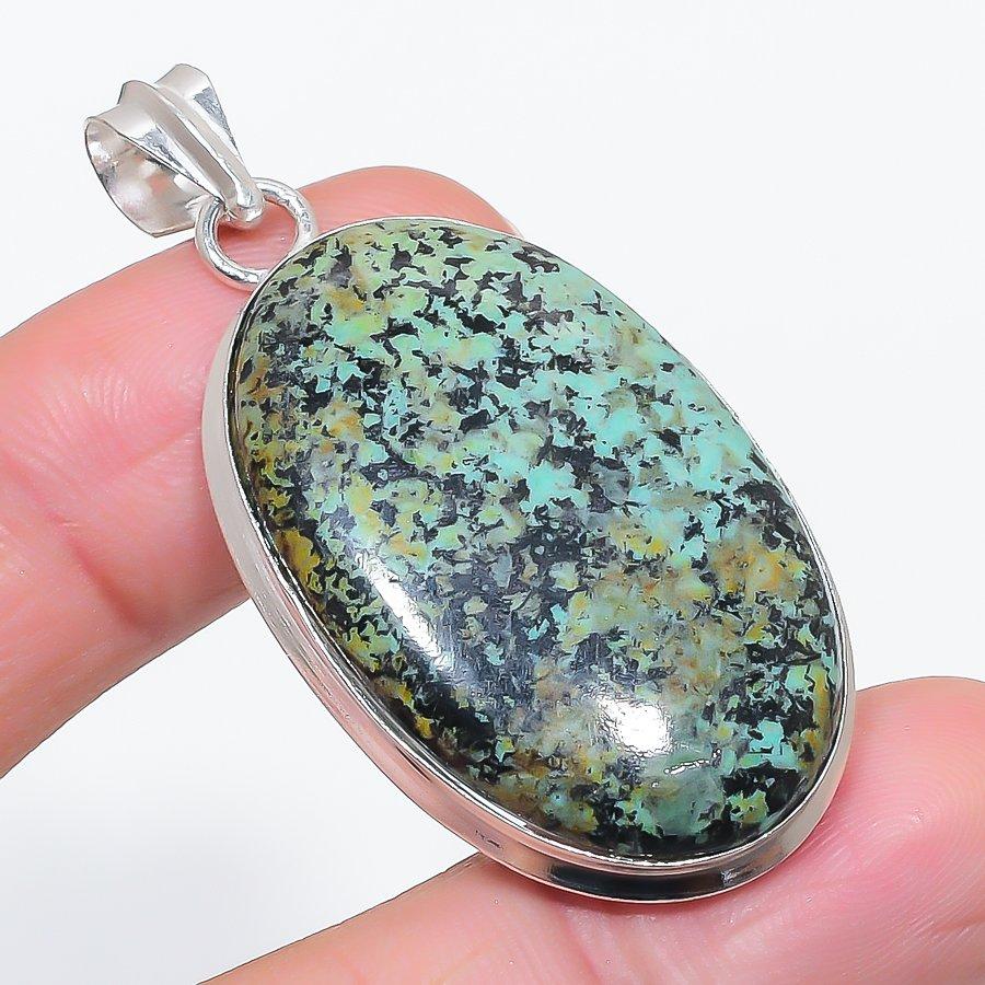 Natural Tibetan Turquoise 925 Sterling Silver Jewelry Pendant 2.17" T4R36