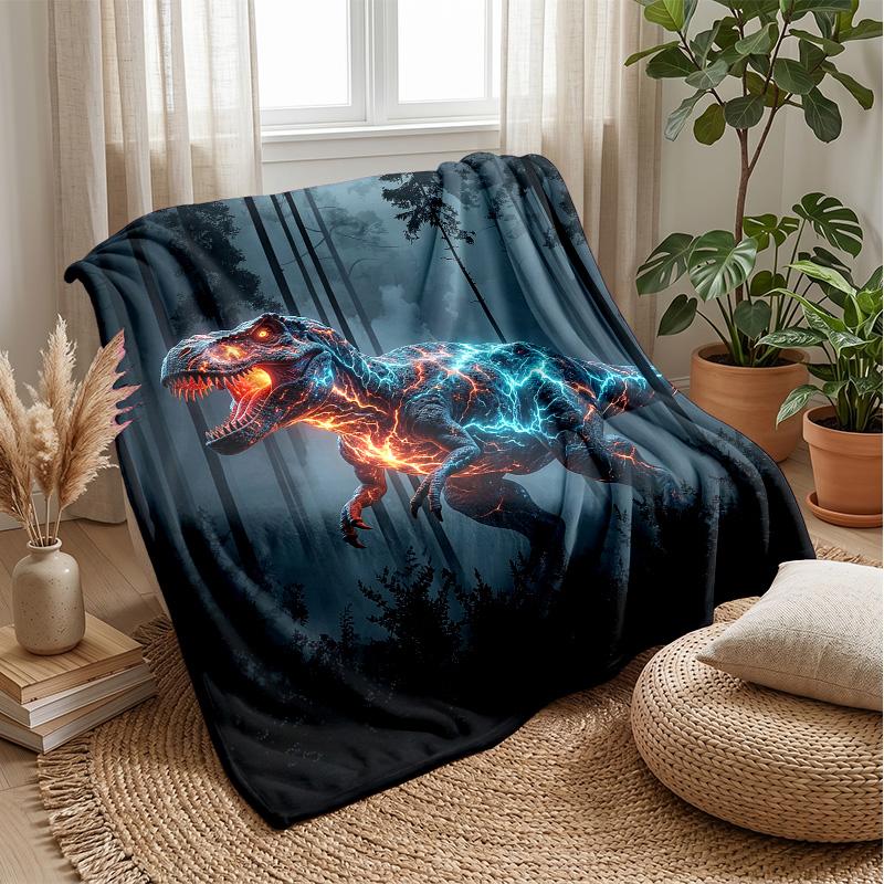 Kitty King On Dino Theme Blanket Lightweight Warm Flannel Blanket Decorative Throw Blanket for Home Decoration