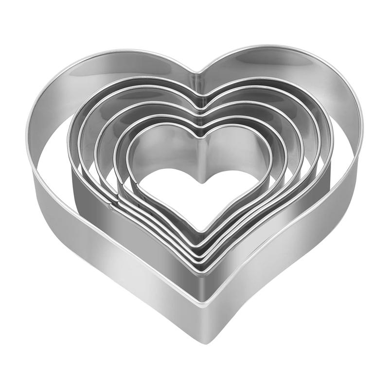 6Pcs Heart Cookie Cutter Set Stainless Steel Biscuit Mold Cake Decorating Tool Cookie Fondant Pastry Baking Mold Cookie Cutter