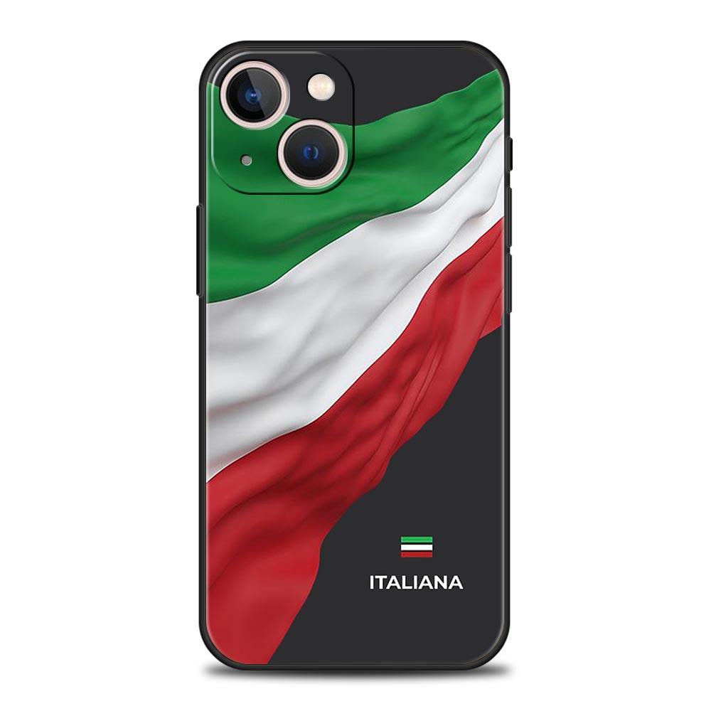 

ITALY Flag Luxury Phone Case For iPhone 13 15 14 12 Mini 11 Pro MAX XR X SE XS 7 8 Plus Silicone Black Protection Cover iPhone X XS