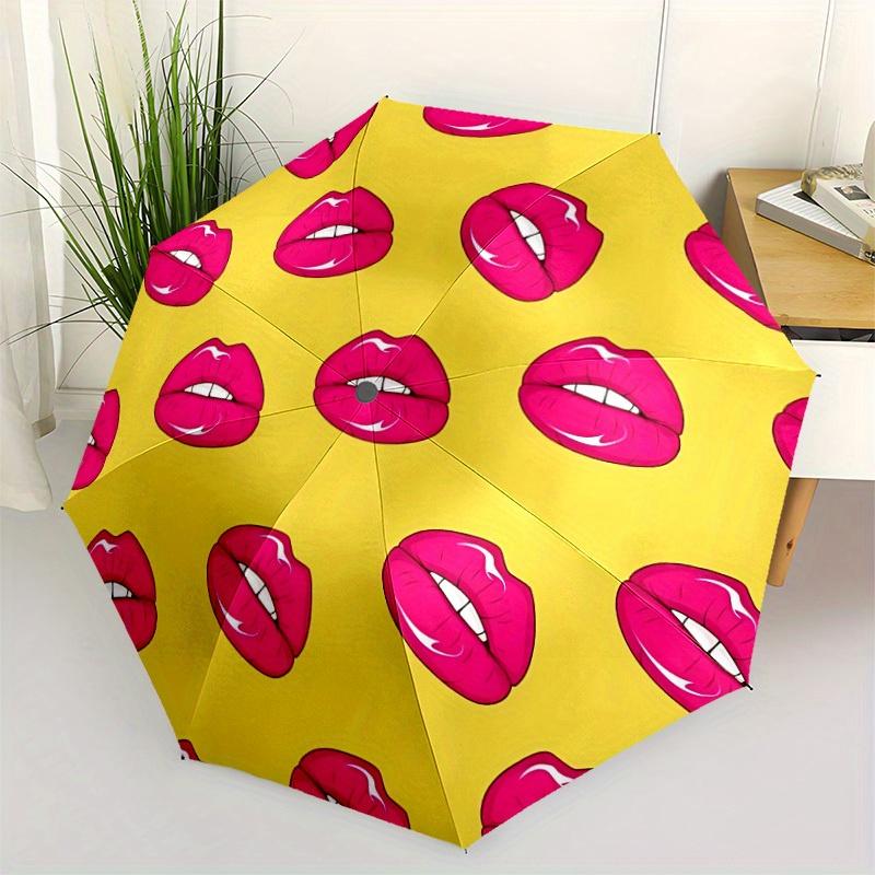 1pc Lips Pattern Automatic Folding Umbrella, Portable & Foldable Design with 8 Ribs, Casual Outdoor Accessory yy250729052