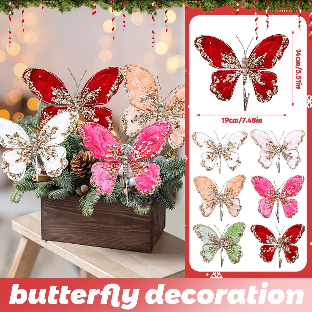 Christmas Tree Gold Powder Decorations, High-end Fabric Sequins, Simulated Butterfly Pendants, Christmas Floral Accessories