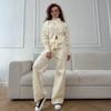 Women's Knitted Ribbed Zip Up Sweatshirt and Wide Leg Trousers Set In Pink