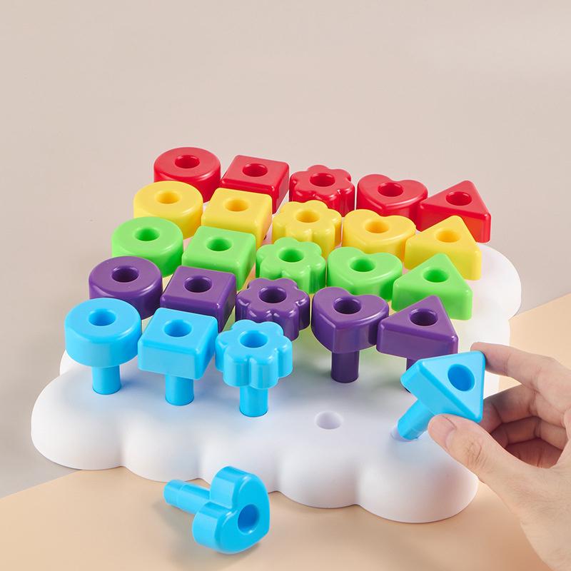 Toddler Pegs Board Game Montessori Toys Gears Block Stacking Play DIY Creative Threading Game Color Cognition Educational Toys