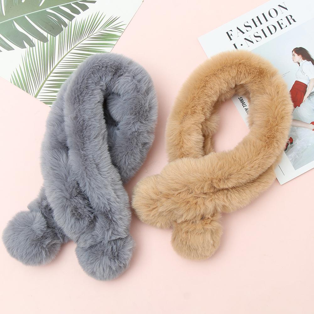 Faux Fur Plush Windproof Student Gift Neckerchief Plush Scarfs Fur Ball Cross Scarf Warm Bib