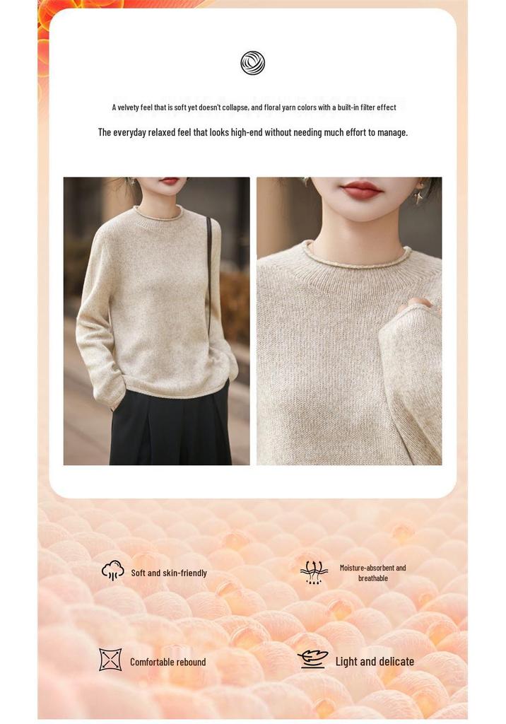 Women's New Style French Floral Wool Knit Sweater - Thick Seamless Round Neck Warm Base Layer Top