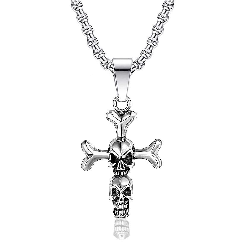 2024 Retro Skull Titanium Steel Pendant Necklace for Men - European American Style Half Face Stainless Steel Jewelry