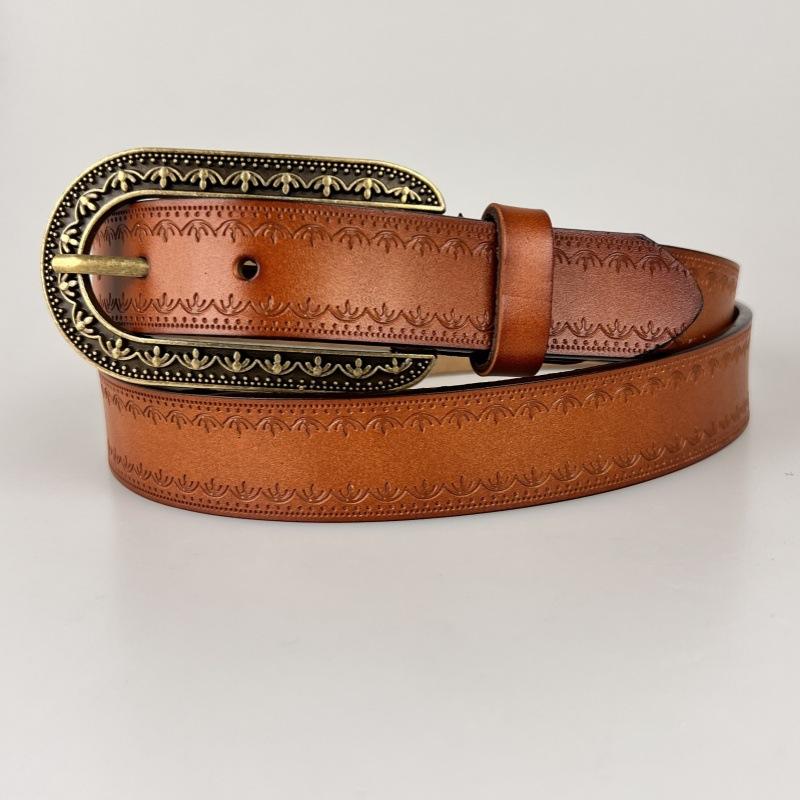 

Новый ремень из натуральной кожи с тиснением, в западном стиле, джинсовый, ретро-гравировка, универсальный ремень из коровьей кожи, для джинсов 110cm