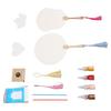 Blank Fan Painting Kit Handheld Paintable Blank Paper Fan with Paints Tassels Plastic Sticks Bookmarks