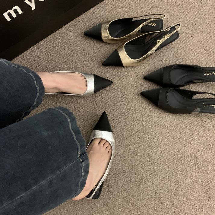 French retro stiletto high heels temperament celebrity gentle match skirt pointed empty single shoes half bag head sandals women