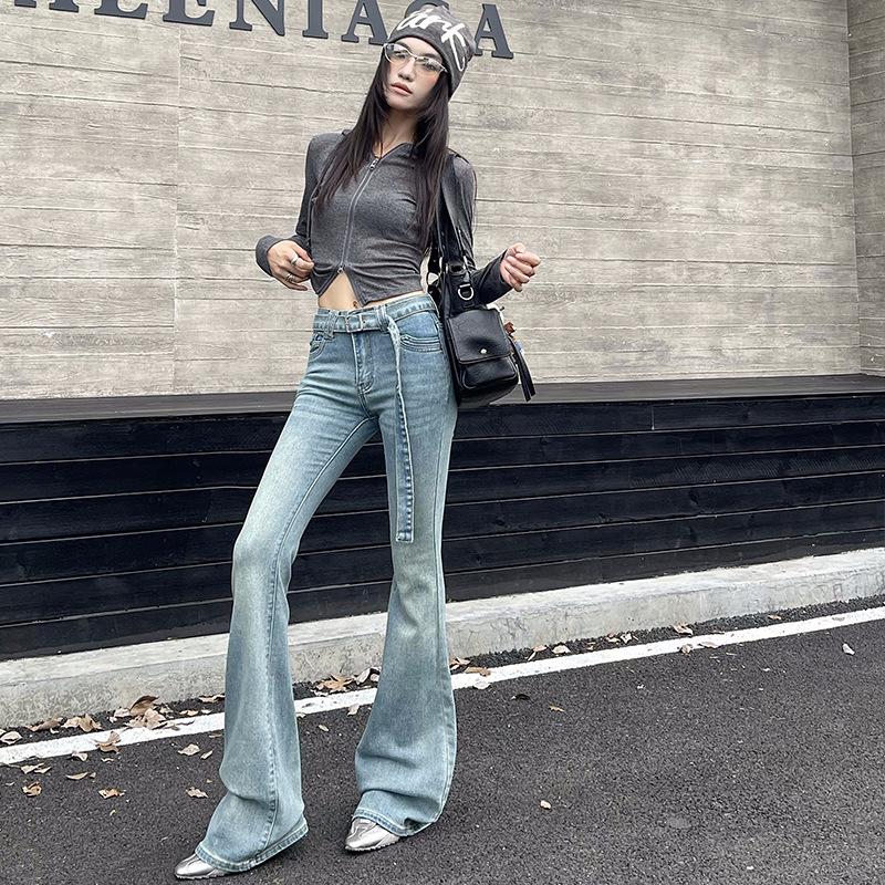 Women s Light Blue Micro-Flare Jeans with Belt - Spring/Autumn Design 2X Large
