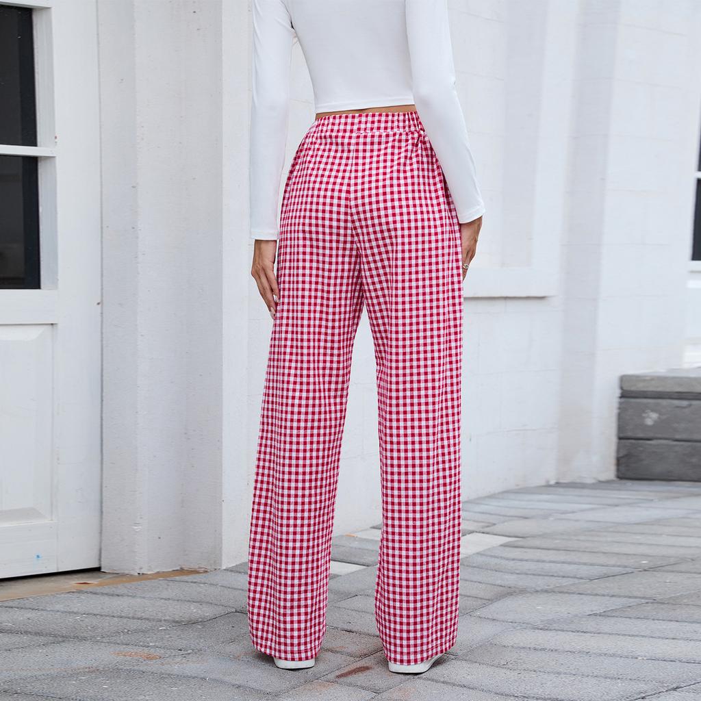 European and American Women's Pure Cotton Plaid Casual Boxer Pants Loose Pocket Trousers