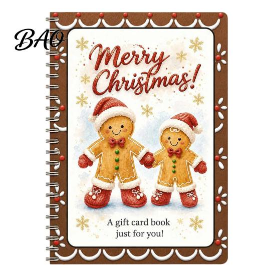 Christmas Keepsake Card Book Holographic Gift Book, 7x5 Spiral Bound Holiday Booklet, 10-Page Decorative Sleeve Greeting Bolder DIY for Xmas