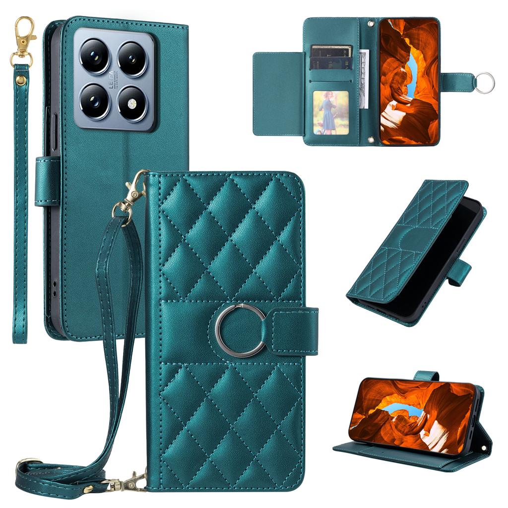 Pro Xiaomi 14T Kožené pouzdro crossbody Prstenová přezka Peněženka Stojánek Kosočtvercové pouzdro na mobil