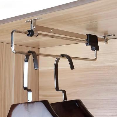Retractable Closet Hangers Vertical Pull-Out Top Mounted Shallow Cabinet Hanging Rod for Trouser Storage No Hole Drilling Requir