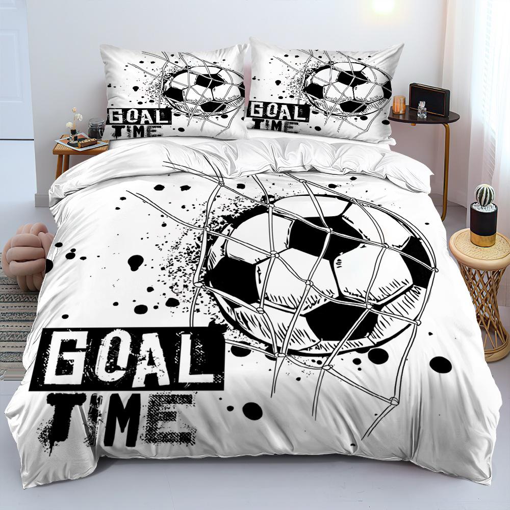 Sports Football Pattern Printing Quilt Cover Pillowcase 3D Digital Printing Three-piece Set