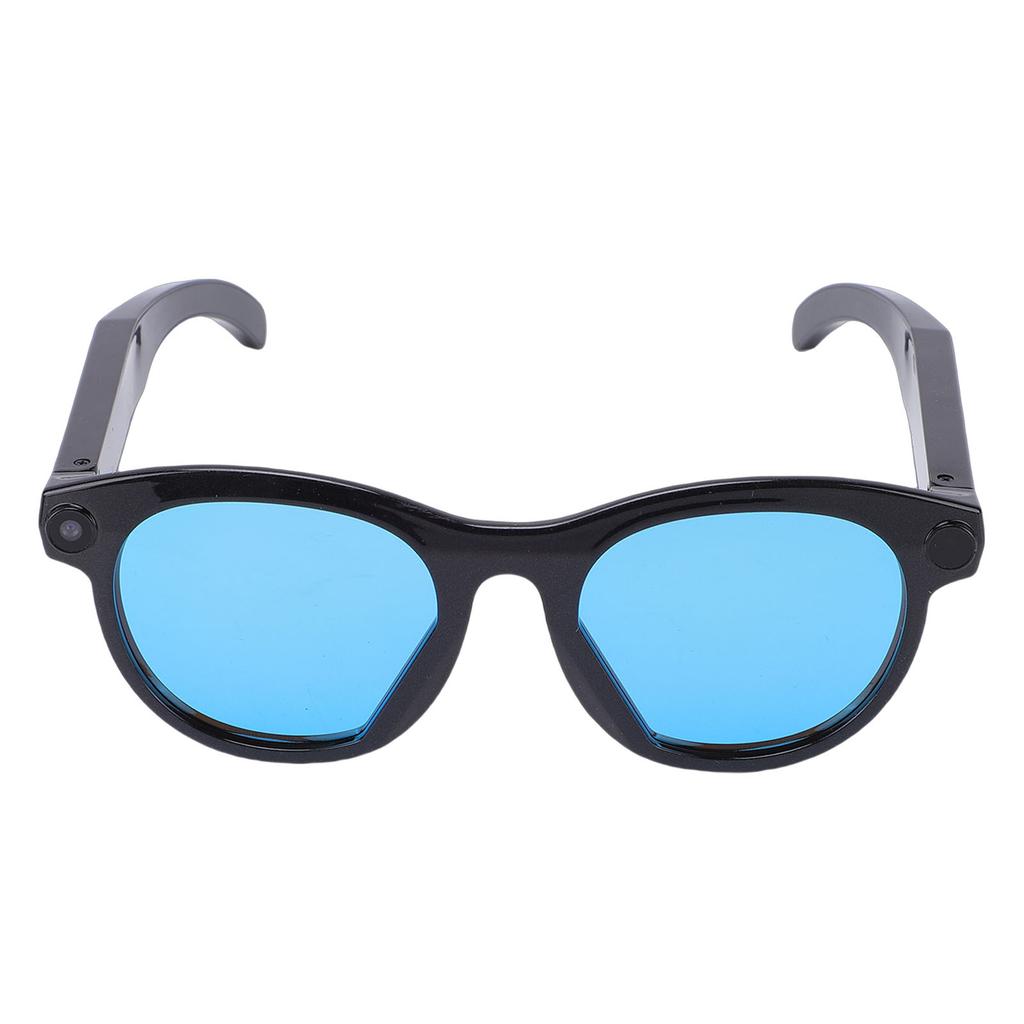 AI Smart Glasses with 2MP Camera Anti Shake 1080P Video Recording Multilingual Translation Black Frame Blue Lenses