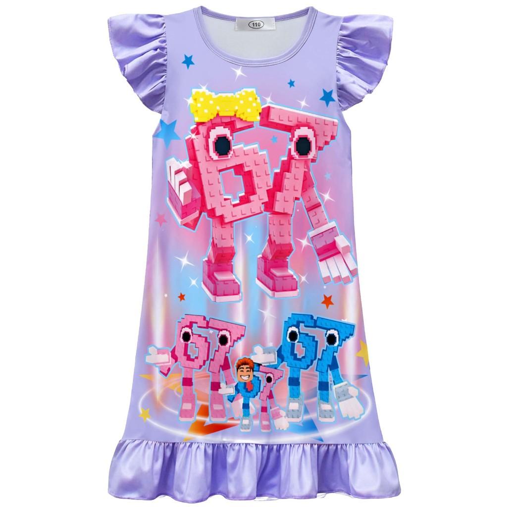 82605 Girls Steal a Brainrot 67 Print Ruffle Sleeves Dress 110cm