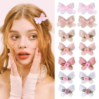 2 Stück/Set Niedliche karierte Blumen-Schmetterlings-Haarklammern für Damen Mädchen Frische Frühling Sommer Handgefertigte Haarspangen Kopfschmuck Haaraccessoires