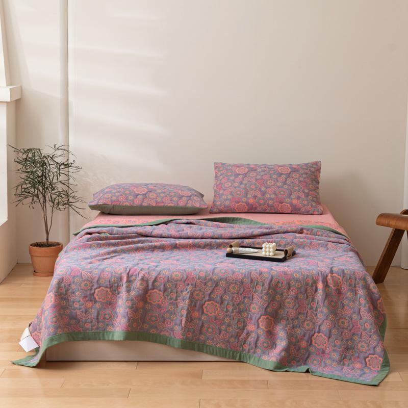 Luxe Drie-Laags Katoenen Gaas Jacquard Plaid – Ademend Multifunctioneel Dekbed voor Zomer, Moeder en Baby.