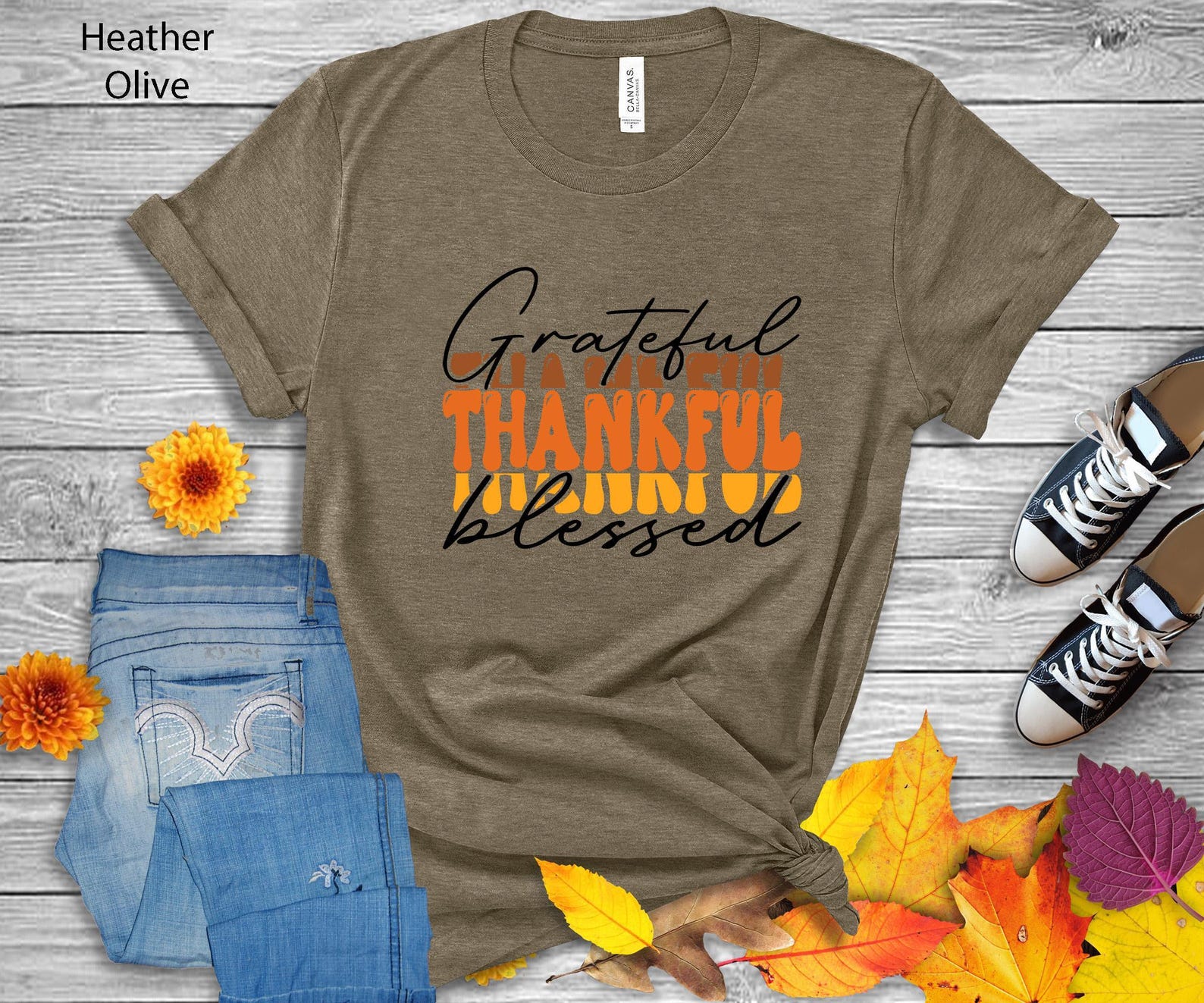 Grateful Thankful Blessed T-shirt | Thanksgiving tshirt, pumpkin season, harvest shirt, sweater weather, birthday tee L