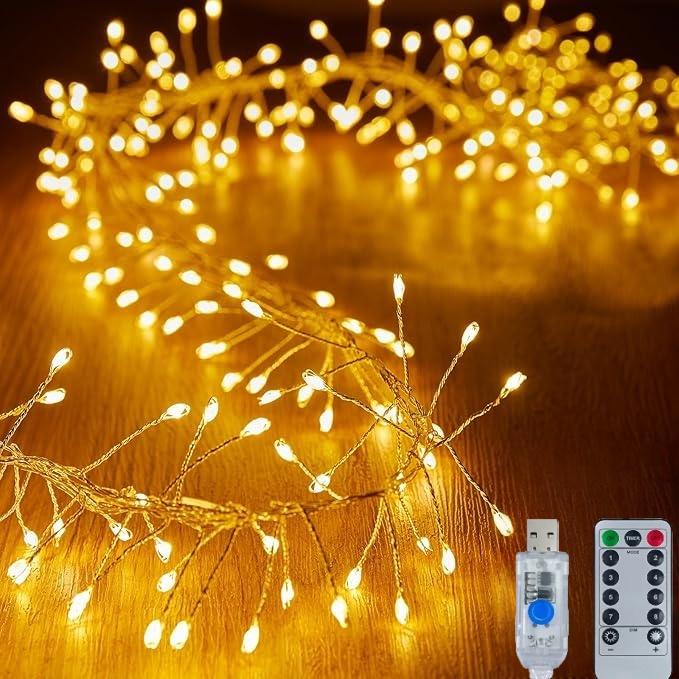 Luces de fuegos artificiales y luciérnagas LED 50/100/200 con control remoto, impermeables, guirnaldas de racimo para decoración de ventana de dormitorio, árbol de Navidad